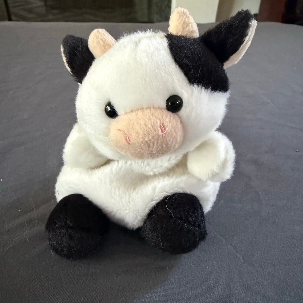 Palm Pals Cow Plush Black White Mini Stuffed Animal 5 Inch Cute Farm Toy